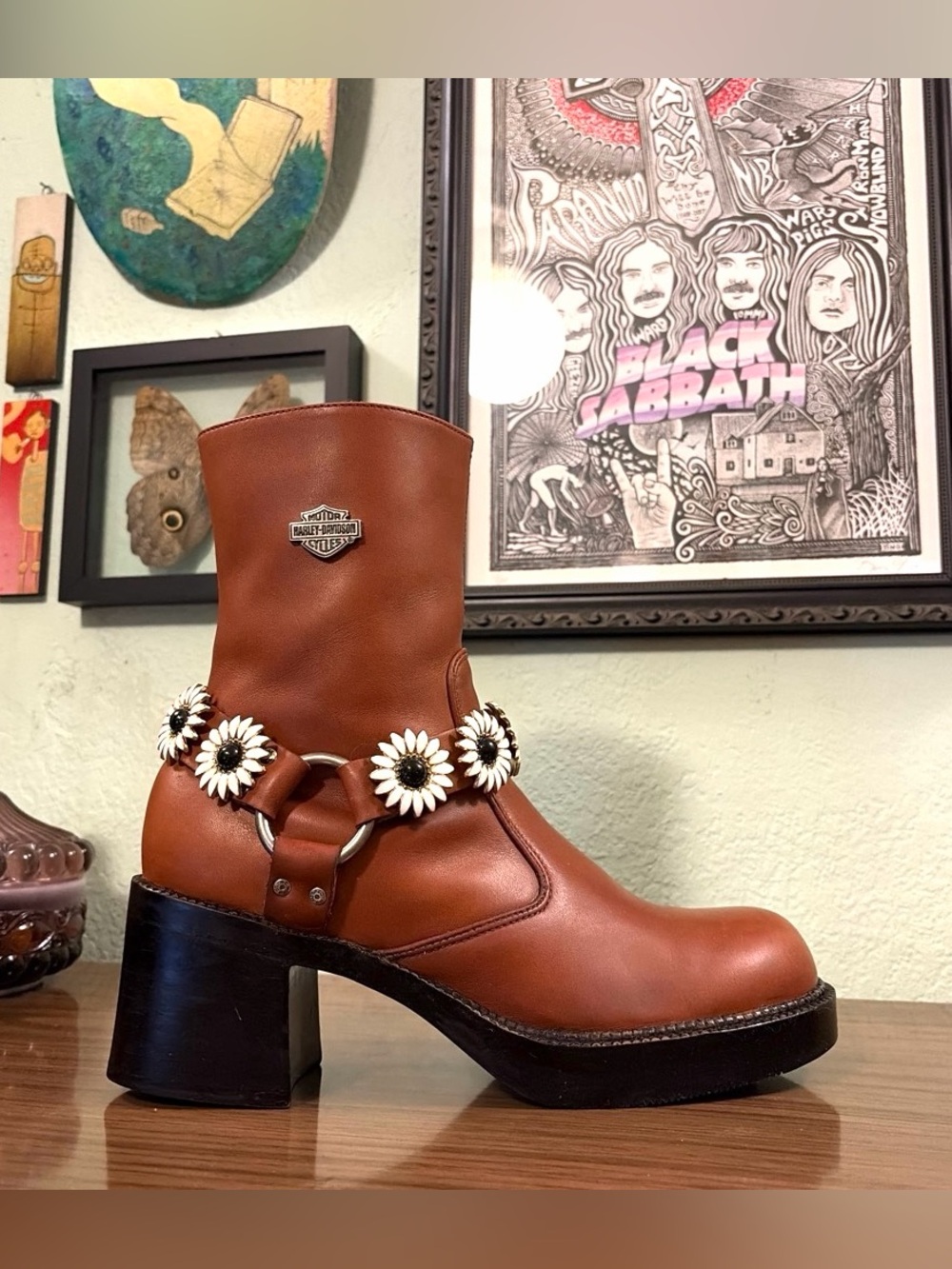 🌸Vintage Harley Davidson Chunky Platform Boots w/ Custom Concho Harnesses🌸